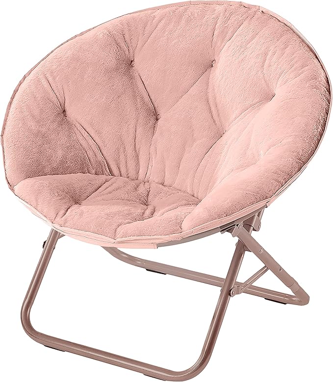 Urban Lifestyle Faux Fur Saucer Chair with Metal Frame One Size Blush
