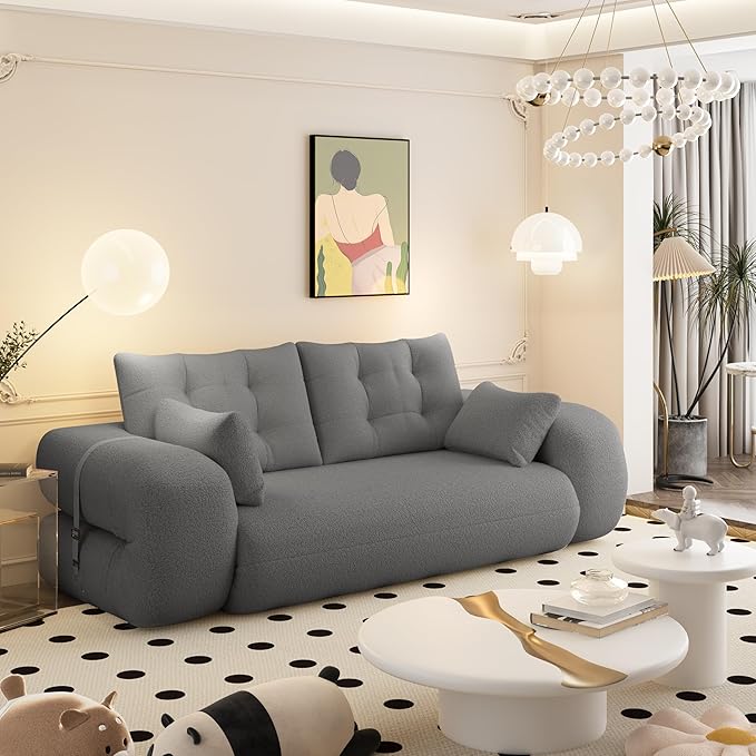 Polibi 78.7 Foldable Sleeper Sofa Bed - 3-in-1 Lazy Sofa Couch Human Dog Bed with Teddy Fabric &amp Foam Filling for Living Room Guest Bed Playroom No Assembly Required (Grey)
