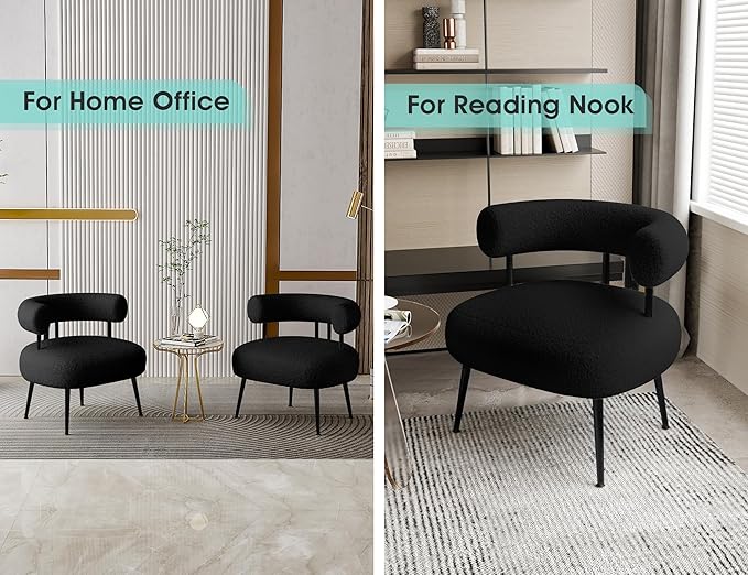 Mid Century Sherpa Boucle Accent Chair Round Upholstered Barrel Arm Chair for Small Spaces Fluffy Side Corner Sofa Chair for Living Room Bedroom Vanity Office Reading Nook