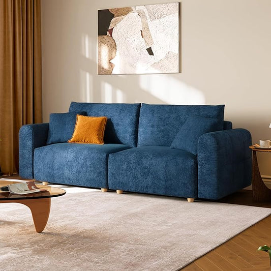 LINSY HOME Cloud Couch Sectional Modular Sofa Sectionals for Living Room Bedroom 91 2 Seater Love Seat Couch with Ottoman Deep Seat Cozy Couch Luxury Chenille Sofas Blue