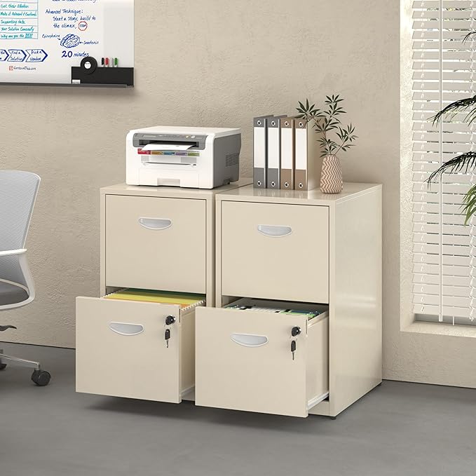 2 Drawer File Cabinet with Lock Metal File Cabinets for Home Office Under Desk Storage Printer Stand Office File Cabinets for Letters and File Boxes Assembly Required Cream