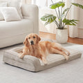 WINDRACING Orthopedic Dog Beds for Large Dogs Waterproof Egg Foam Dog Sofa Bed with L Bolster Sides Washable XLarge Pet Bed with Removable Cover &amp Non-Slip Bottom 40 x 28 inch Beige