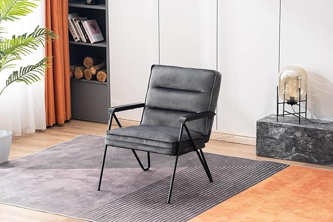 MCombo Modern Accent Chair Velvet Club Chair Upholstered Armchair for Small Space Living Room &amp Office Reception Fabric 4747 4750 (Chair Dark Grey)