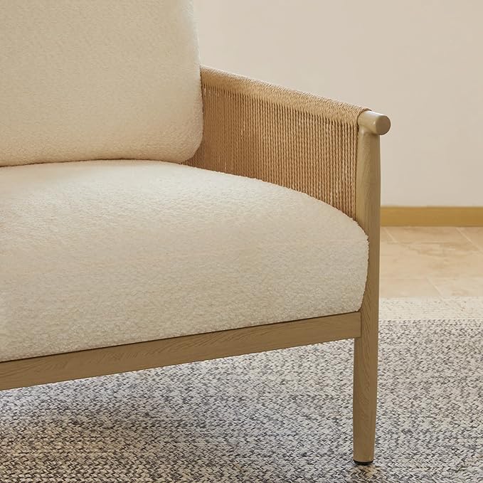 CHITA Braid Accent Chairs Modern Armchair with Wood-Like Finish Metal Frame for Living Room and Bedroom Boho Reading Chair Cream