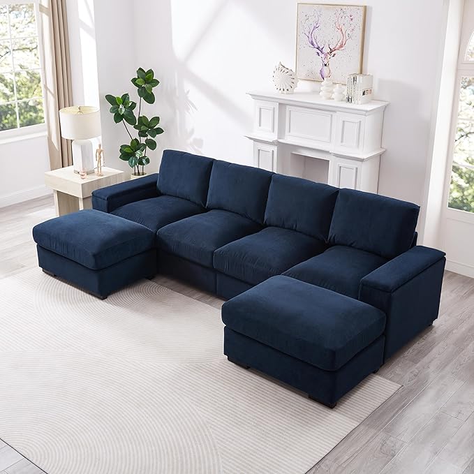 122 Oversized Modular Sectional Sofa Cloud Couch with 2 Ottomans Comfy Corduroy Upholstered Deep Seat Large U Shaped Lounge Sofa&ampCouches with Hidden Arm Storage Box