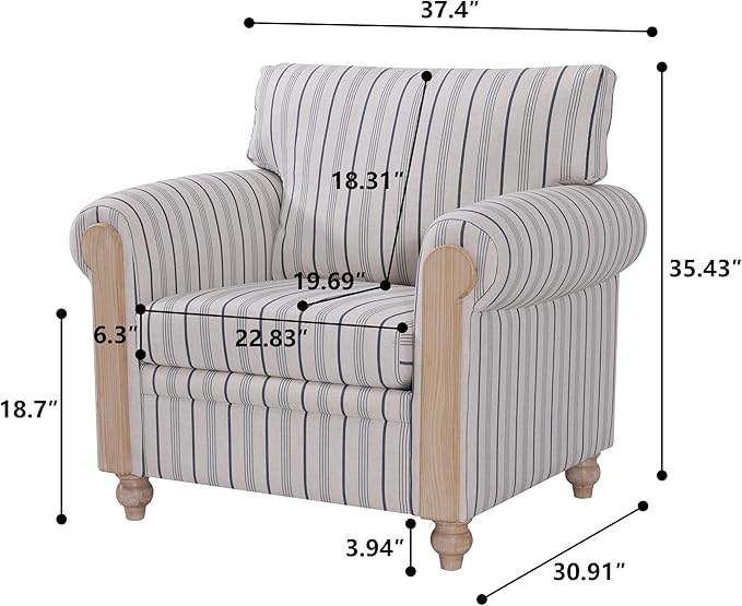 2 Single SofasSoft Armchair with Durable Stripe Fabric and Solid Wood LegsWingback Chair with Ergonomic SupportComfy Accent Chair for Living RoomBedroomor Small Spaces.(2 Armchairs)