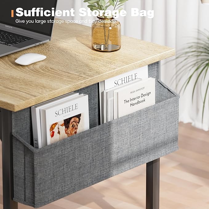Shahoo Office Computer Desk 40 Inch Student Home Table for Writing Work with Headphone Hook and Storage Bag Light Oak