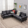 Panana 6 Seater L Shape Corner Upholstered Sofa Couch Artificial Leather L Shaped Corner Sectional Loveseat Ottoman Modern Living Room Sofa (Black Faux Leather 6 Seater L Shape Corner Sofa)