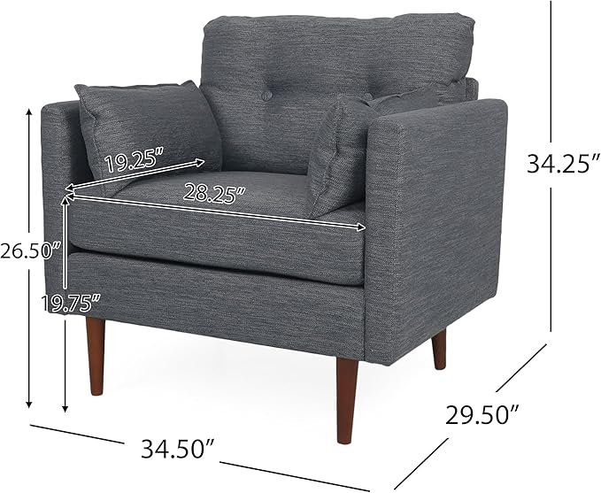GDFStudio Tufted Club Chair Accent Armchair Accent Arm Reading Chair for Living Room Upholstered Button Armchair Lounge Chair with Comfy Cushion Wooden Leg for Bedroom Office Charcoal Grey
