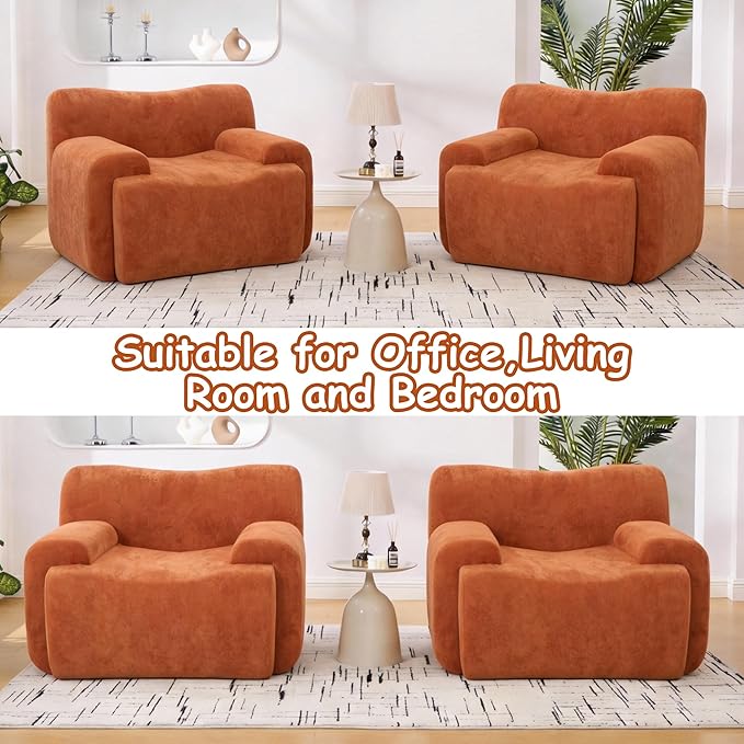 Boneless Chair 42 W Oversized Single Sofa Chair for Living Room Chenille Cloud Comfy Chairs Foam Couch Armchair for Bedroom Apartment Office. Reading No Assembly(Orange)