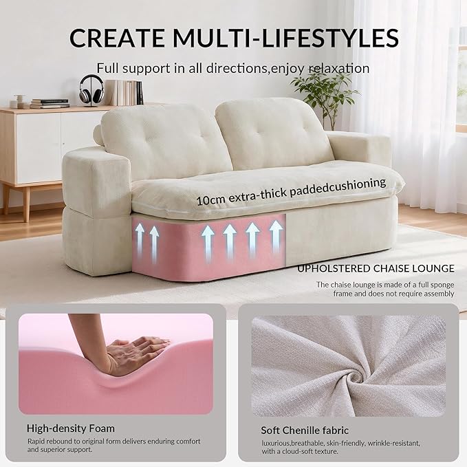 Kuahisoofa 78 Memory Foam Convertible Sofa Bed with Built-in Quilt Foldable Floor Couch Sleeper for Guests Room &amp Living Room Boneless Futon Cloud Sofa for Small Spaces White