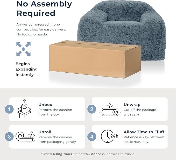 24/7 Shop at Home Garel Modern Upholstered Foam Sofa Chair with Curved Back and Arm Compressed Couch in a Box No Assembly Required for Home Theater and Living Room Ocean Blue