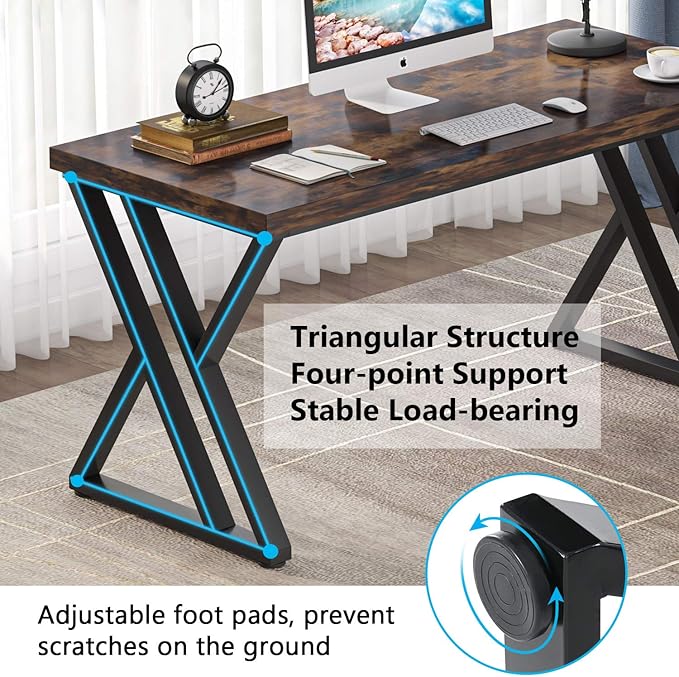Tribesigns 55-Inch Writing Desk Computer Office Desk with Metal Legs and Wood Tabletop Modern Simple Study Table for Writing and Studying Industrial Laptop Workstation for Home Office