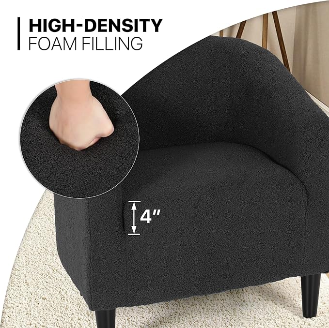MoNiBloom Accent Barrel Chair Boucle Fabric Accent Chair Modern Sherpa Elegant Armchair with Cozy Soft Padded 300lbs Capacity Compact Sofa Chair for Living Room Bedroom Office Black