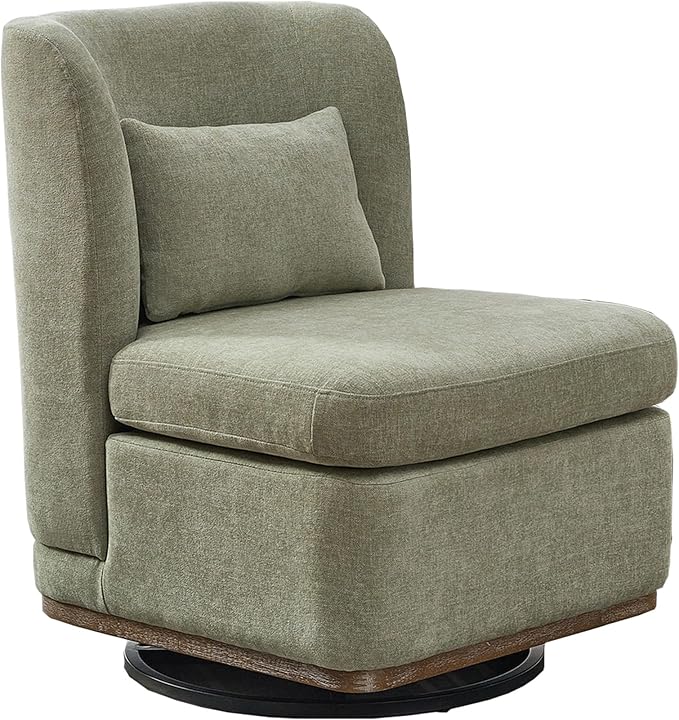 Swivel Accent Chair Mid Century Modern Square Swivel Barrel Chair 360 Degree Upholstered Living Room Accent ChairComfy Armless Barrel Chairs for Nursery Bedroom Chenille Pale Green