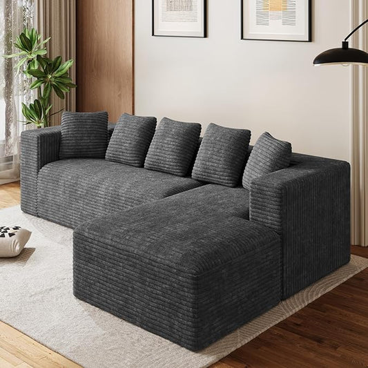 Oversized L Shaped Boneless Sectional Couches for Living Room 107 Comfy Fluffy Cloud Modular Sectional Sofa Plush Corduroy Memory Foam Floor Sofa with Right Facing Chaise Couch