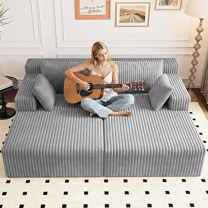 70.8 Oversized Double Chaise Lounge Indoor Upholstered Deep Seat Cloud Couch Corduroy Lounge Chair Modern Sofa Bed Loveseat Sleeper Chair for Living Room Bedroom Apartment Light Gray