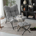Welnow Modern Accent Chair with Ottoman Upholstered Comfy Lounge Recliner Sofa Thick Cushion Oversized Lazy Reading Chair with Footrest for Living Room Bedroom Apartment Office Dorm Light Grey