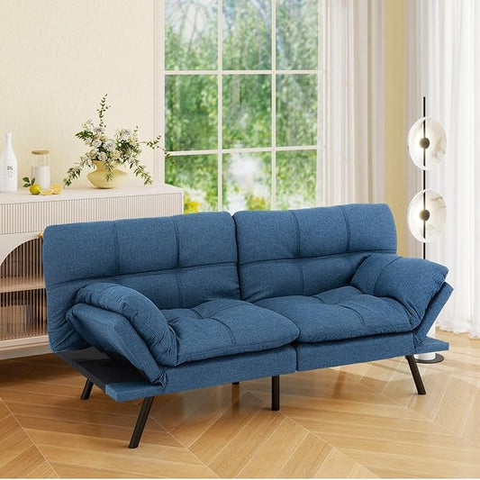 Vipbear 71 Futon Sofa Bed - Convertible Sofa Beds/Adjustable Backrest &amp ArmrestDetachable Cushion Loveseat Sleeper for Small Spaces Apartments &amp Offices Blue Futons