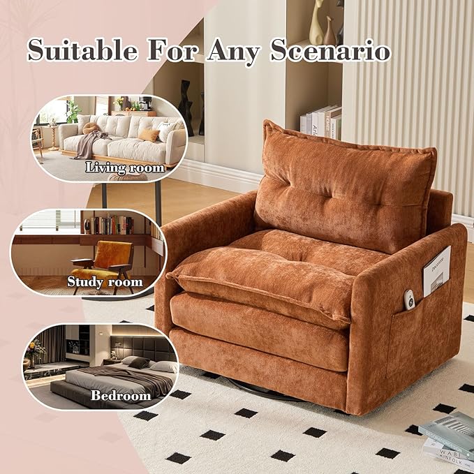 36.2 Oversized Square Swivel Accent Chair 360° Rotating Barrel Armchair Comfy Single Cloud Sofa Chair with Metal Base and Thick Padded for Nursery Bedroom Living Room &amp Offices (Brown)