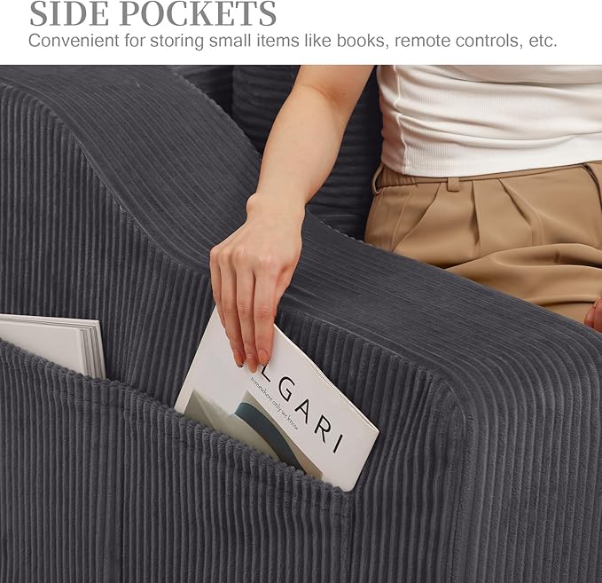 MeMoreCool Convertible Sofa Bed Pull Out Loveseat Sofa Sleeper Couch for Bedroom Living Room Lounge 2 in 1 Small Couch Bed with Pillow Foldable Love Seat Futon Corduroy Grey