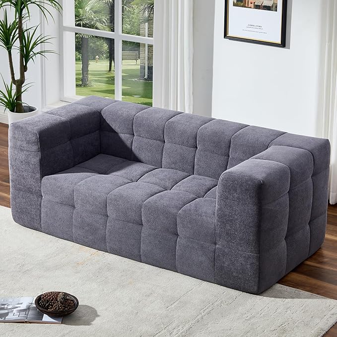 Modern Loveseat SofaBoneless Couch in a Box with Tufted DesignNo Assembly RequiredHigh-Resiliency Memory FoamSmall Sofa for Small SpacesLiving RoomBedroomGrey