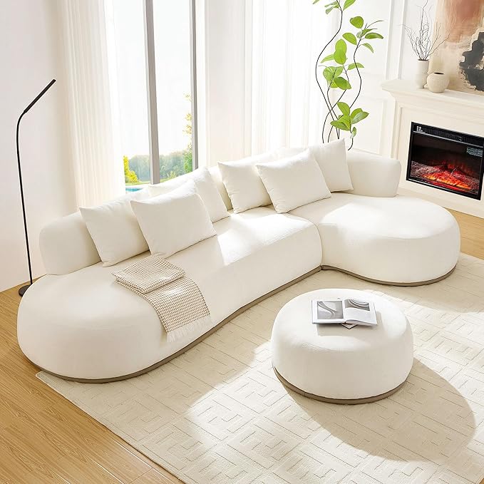 kevinplus 134.63'' Large Sectional Curved Sofa Couch with Chaise Lounge &amp Ottoman for Living Room Oversize L-Shape Modern Sectional Sofa Couch Wood Structure &amp Easy Assembly (Right-Facing B