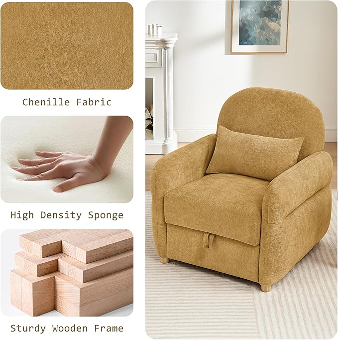 33.5 Accent Chair with Seat Storage Modern Reading Chair Accent Chairs for Living Room Armchair BedroomApartment (Ginger Yellow 33.5)