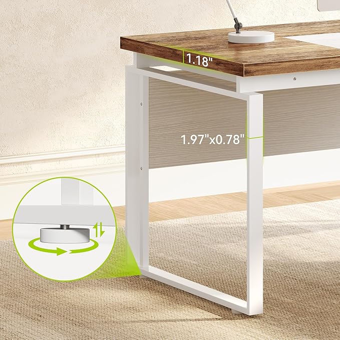 LITTLE TREE 63 L-Shaped Executive Office Desk with Reversible File Cabinet Large Modern Office Desk for Home Office 2-Drawer Wood File Cabinet for Hanging Letter Size Files(Oak Karo &amp White)