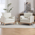 Mlmh &amp Kngwa 35.43 W Modern Accent Chair Set of 2 Upholstered Accent Chairs Single Sofa Chair with Natural Wood Legs Comfy Wingback Armchair for Living Room Bedroom Ivory