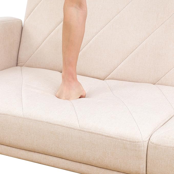 Fold Out Modern Couch Convertible Chair Bed Sleeper Sofa 2 Seater Loveseat Small Couch for Living Room Futon Lounge Comfy Sofa Bed Cama for Small Spaces for Bedroom Adjustable Angle Beige