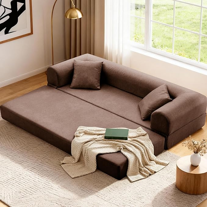 Convertible Sleeper Sofa Bed78.5 Inch Faux Leather Futon Couch with Pillows &amp Storage Pocket5-in-1 Folding Sofa Bed Queen with Pull Out BedsBoneless Couches for Living RoomCouch in a BoxBrown