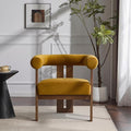 Christopher Knight Home Linton Modern Velvet Upholstered Accent Chair Living Room Solid Wood Lounge Chair Bedroom Soft Cushion Comfy Reading Chair Home Office Sofa Armchair Mustard Yellow+Brown