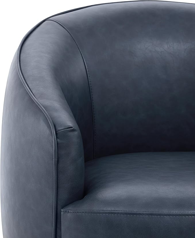 CHITA Swivel Barrel Chair Modern Comfy FSC Certified Upholstered Faux Leather Accent Chair for Living Room Fully Assembled Blue