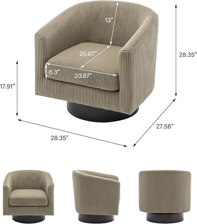 Swivel Barrel Accent Chair Modern Round Corduroy Fabric Arm Chair for Living Room Bedroom Comfy Club Reading Chairs for Adults (Corduroy Camel Set of 4)