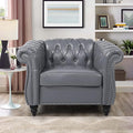 RARZOE PU Chesterfield Chairs Chesterfield Faux Leather Club Chair Chesterfield Button Tufted Leather Accent Chair with Nailhead Trim Scrolled Arms for Living Room Bedroom Office Grey