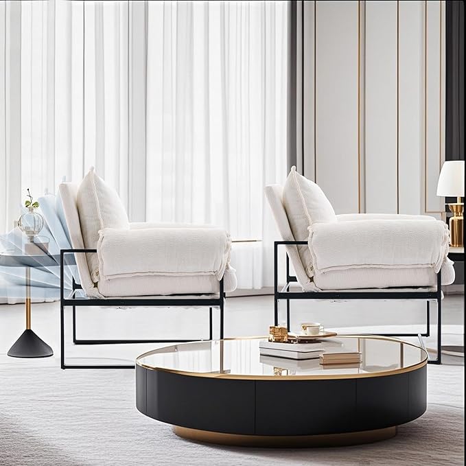 YITAI Modern Fabric Accent Chair with Adjustable Backrest for Living Room Comfy Reclining Chair for Lounge for Reading Upholstered Chair with Metal Legs2PC(White)