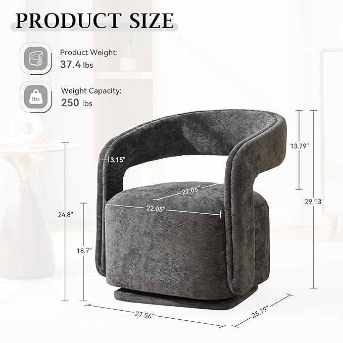 KEIKI Swivel Barrel Chair Modern Accent Chair for Office/Cafe 360° Rotation Ergonomic Design Easy Assembly Comfy Chenille Fabric