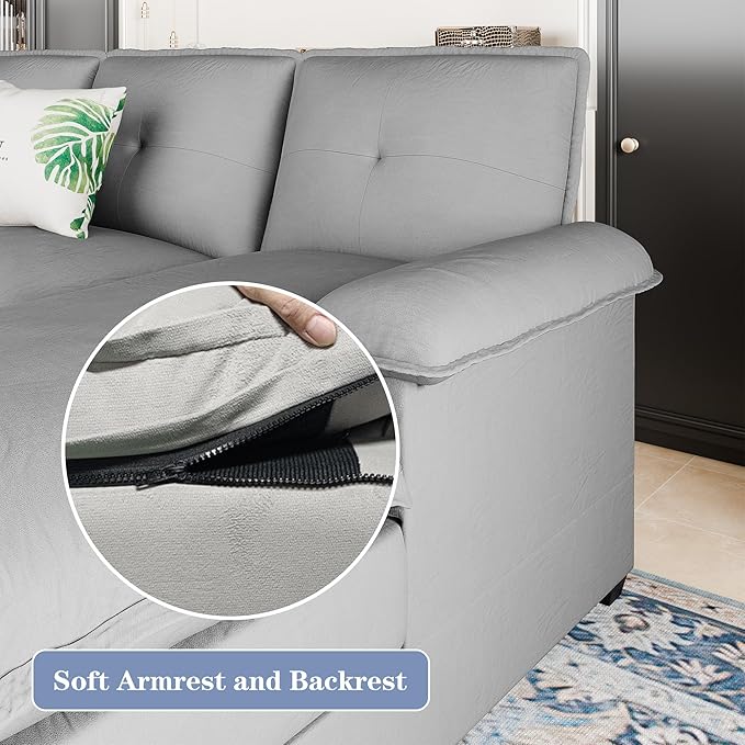 U Shaped Sectional Couch for Living Room110 4-Seater Comfy Couch with Double ChaiseDeep Seat Modular Sofa Couches with Thick Cushion &amp Soft BackrestLight Grey