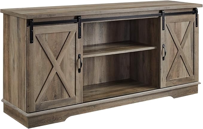 Walker Edison Richmond Modern Farmhouse Sliding Barn Door TV Stand for TVs up to 65 Inches 58 Inch Grey Wash