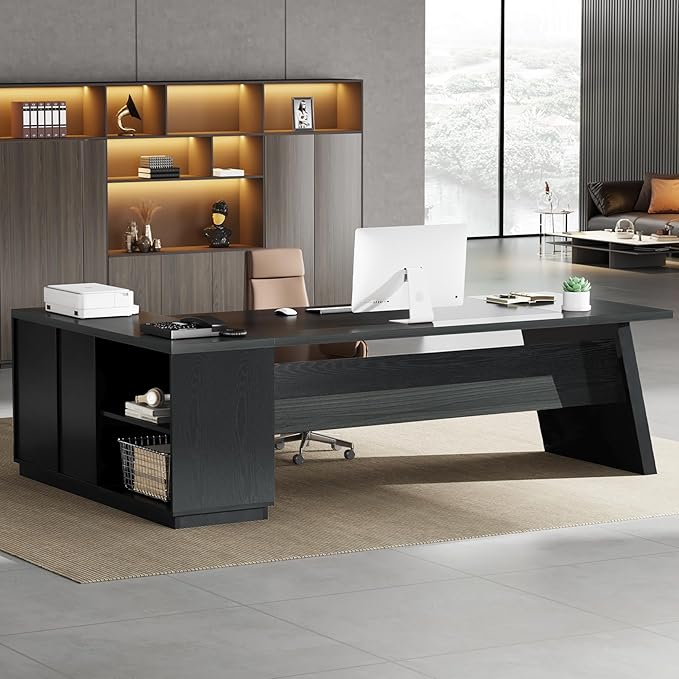Tribesigns L-Shaped Executive Desk 78-Inch Modern Office Desk with Drawers and Lateral File Cabinet Large Bussiness Furniture with Storage Shelves Workstation for Home Office (Grey + Black)
