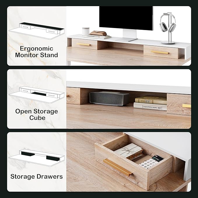 Standing Desk with 4 Drawers 47.2 x 23.6 Inch Whole Piece Height Adjustable Electric Sit Stand Desk Computer Home Office Workstation with Open Storage Shelf Light Walnut