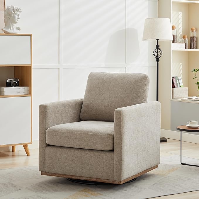 Aoiy &amp Wifon 30.7 W Swivel Accent Chair Mid Century Modern Swivel Chair for Living Room Comfy Small Accent Chair Wavy Chenille Taupe