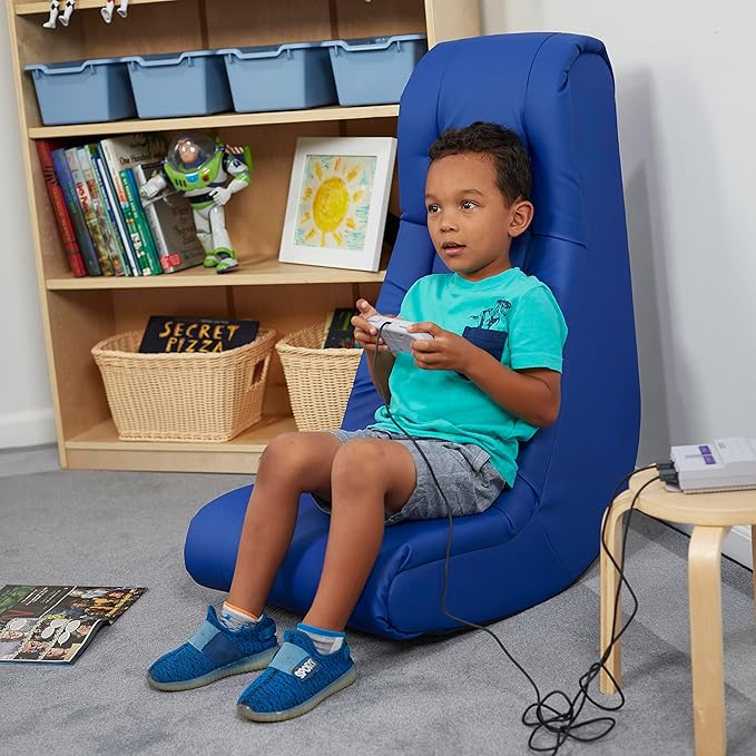 Factory Direct Partners Soft Tufted Floor Rocker - Cushioned Ground Chair for Kids Teens and Adults - Great for Reading Gaming Meditating TV - Blue 10488-BL