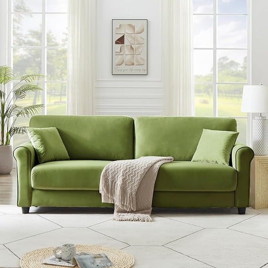 82.48 Velvet Upholstered Sofa Couch3 Seater Couch Loveseat Sofa Furniture Comfy Couches for Living Room Bedroom Small Space (Green)