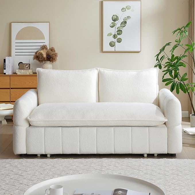 70 Convertible Sleeper Sofa Couch Full Size 3-in-1 Pull Out Sofa Bed for Living Room Upholstered Loveseat for Home Office Bedroom Apartment White