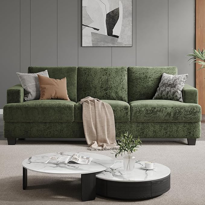 89 Inch Sofa with Extra Deep Seats Oversize3 Seater Sofa for Living Room Modern Couch and Sofa Comfy Armrests and Seats and Backrests Easy InstallationChenille Fabric Green