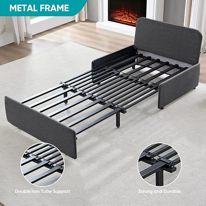 BALUS 43W Twin Pull Out Sofa Bed Sleeper Couch with Pullout Beds 2 in 1 Convertible Linen Sleepers Sofa Single Chair with Pillows and 3.9 Foldable Mattress for Small Space Apartment Loft Dark Grey