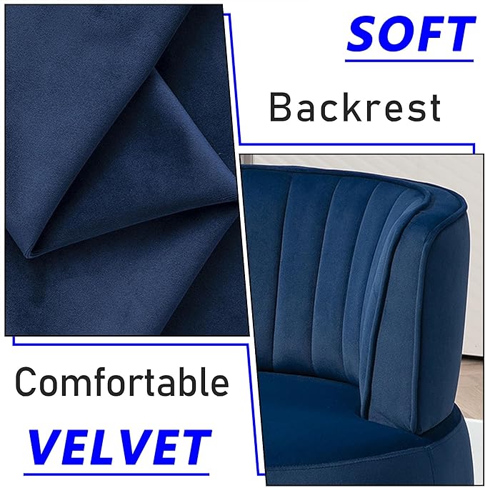Small Barrel Chair Swivel Barrel Chair with Thicken Backrest Round Accent Chair for Living Room Bedroom Office Comfortable Velvet Fabric Soft High-Density Foam Padding (Navy Blue)
