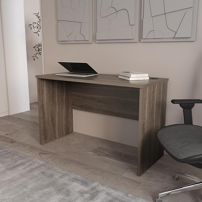 Rough Rock Minimalist Home Office Work Desk with Cable Management Dark Walnut